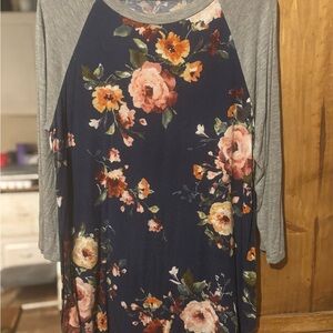 First Looks Floral Navy and Gray Top